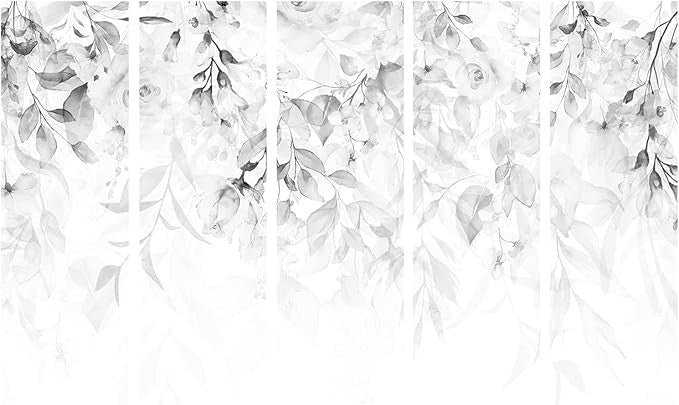 White Leaf 5 Panel Room Divider 225x172cm Single Sided Folding Screen