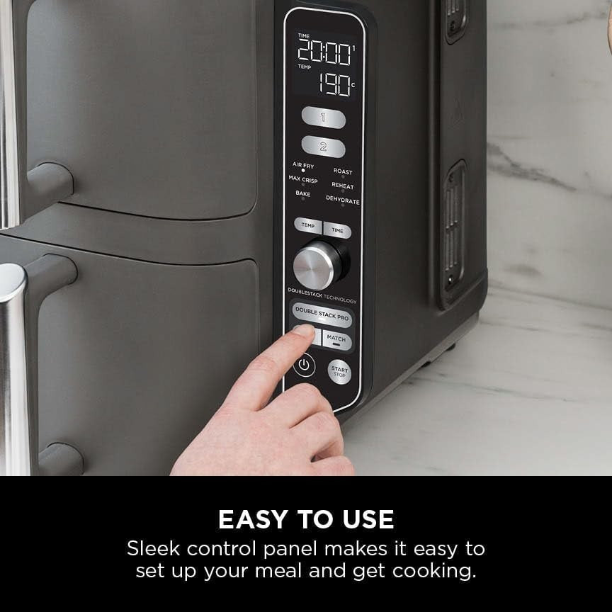 Vertical Dual Drawer Air Fryer 9.5L | Slim Space-Saving 4-Level Cooker | 6-in-1