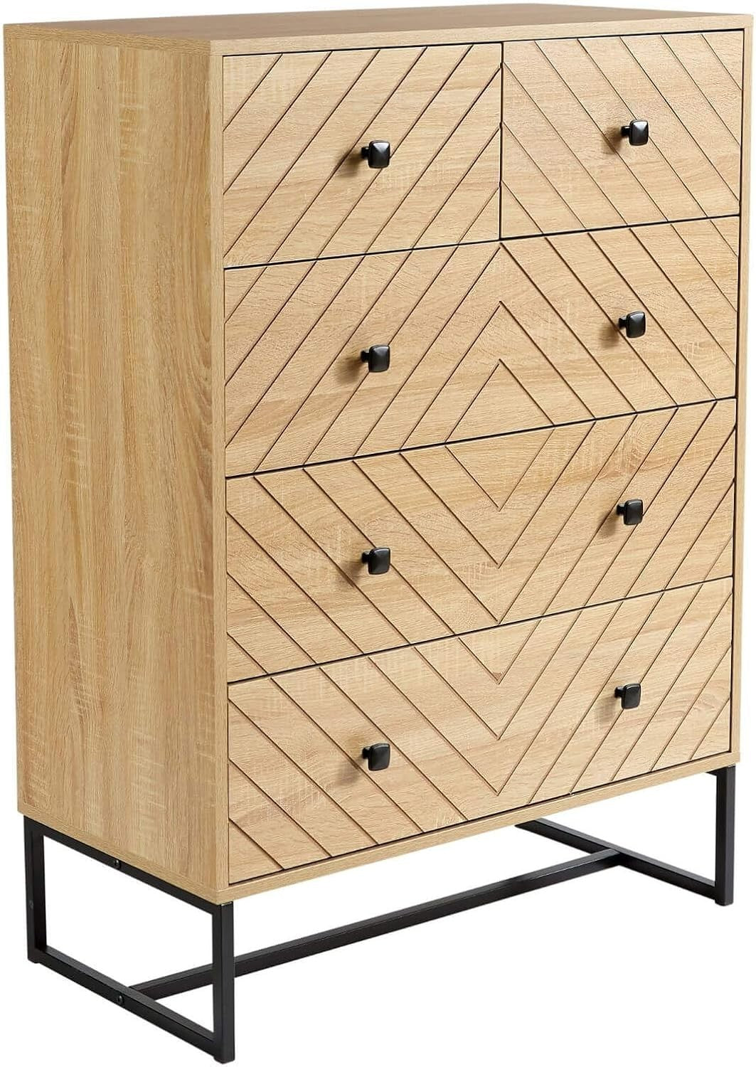 Modern Oak 5 Drawer Chest | Tall Bedroom Storage Unit | Slim Wood Dresser