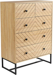 Modern Oak 5 Drawer Chest | Tall Bedroom Storage Unit | Slim Wood Dresser