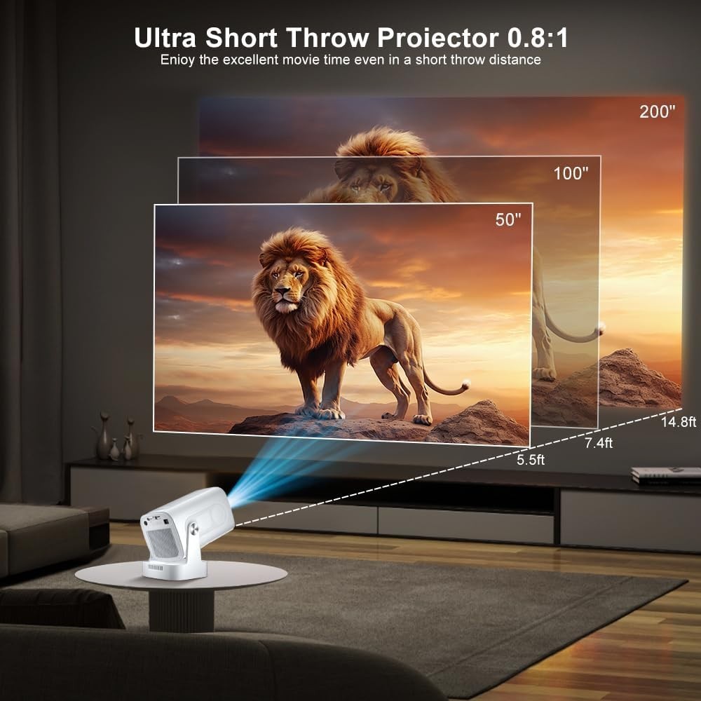 1080P Short Throw Smart Projector WiFi 6 Bluetooth Auto Focus Portable