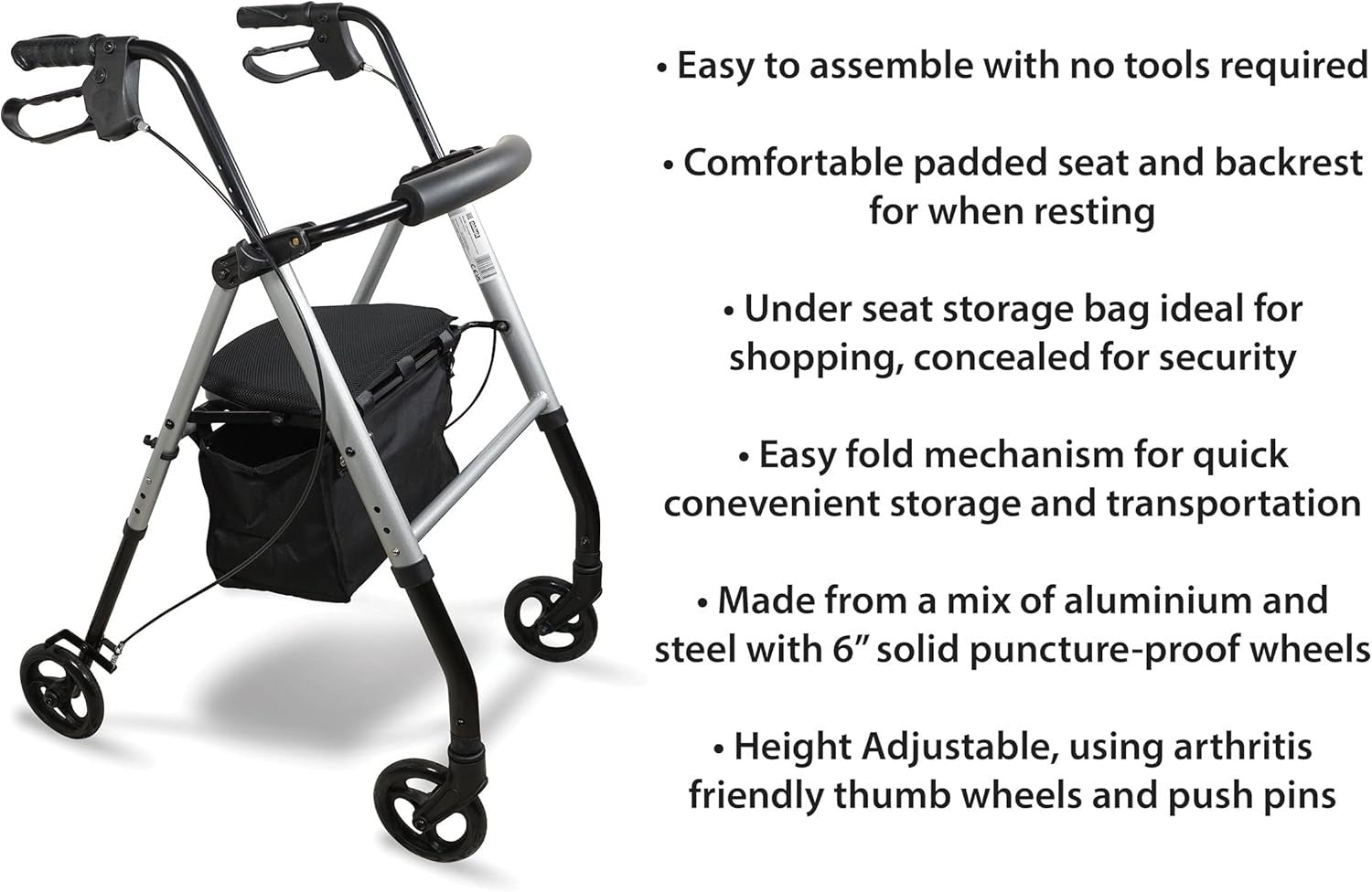 Lightweight Folding Rollator Walker with Seat Shopping Bag Hand Brakes