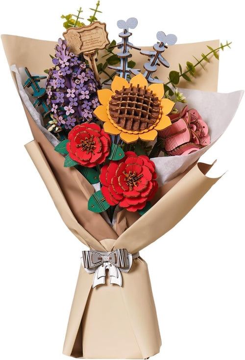 DIY 3D Wooden Flower Bouquet Puzzle Kit – Unique Home Decor Gift Set