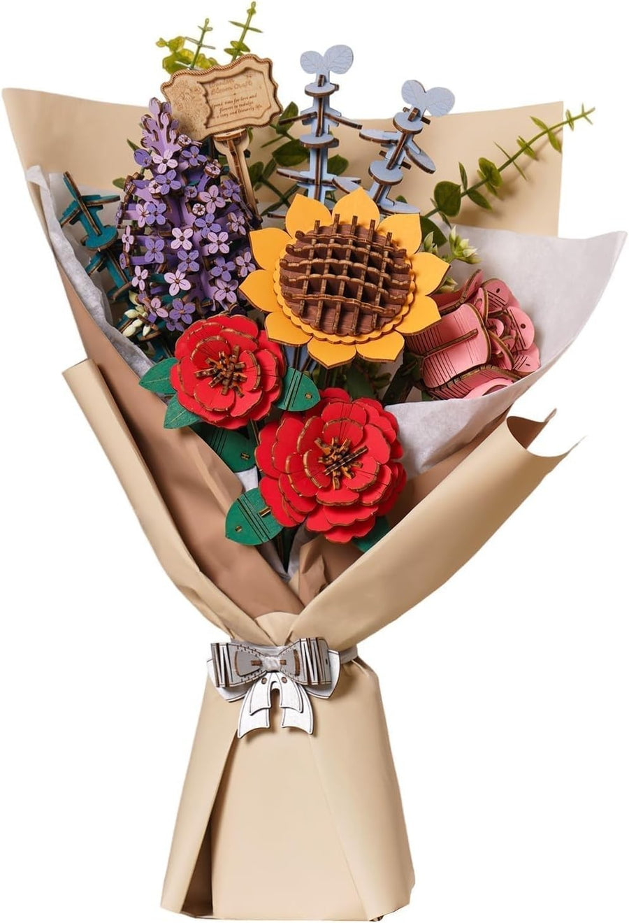 DIY 3D Wooden Flower Bouquet Puzzle Kit – Unique Home Decor Gift Set