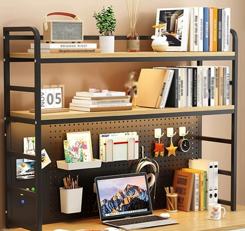 2-Tier Desktop Hutch Bookshelf Desk Organizer Rack for Office and Home