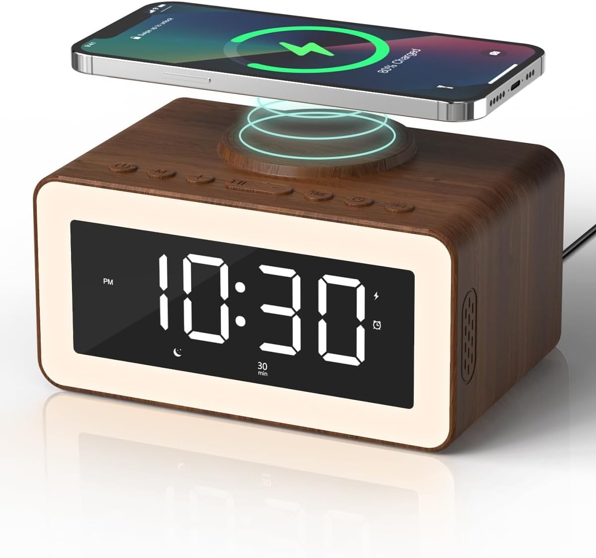 5 in 1 Alarm Clock Wireless Charger Bluetooth Speaker White Noise Night Light