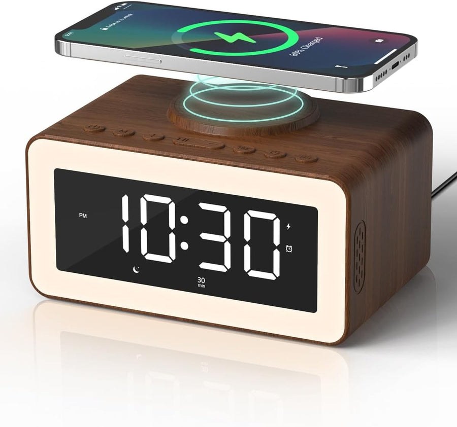 5 in 1 Alarm Clock Wireless Charger Bluetooth Speaker White Noise Night Light
