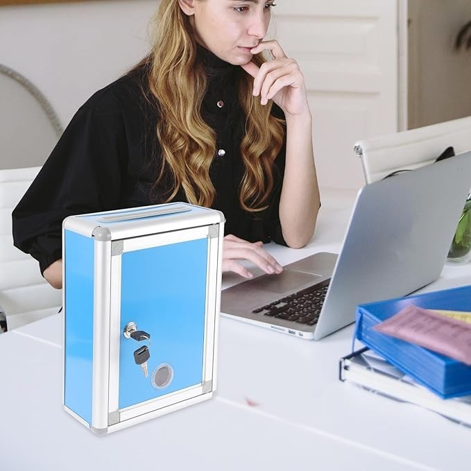 Lockable Wall Mount Mailbox Blue Weatherproof Post Box Compact & Secure Storage