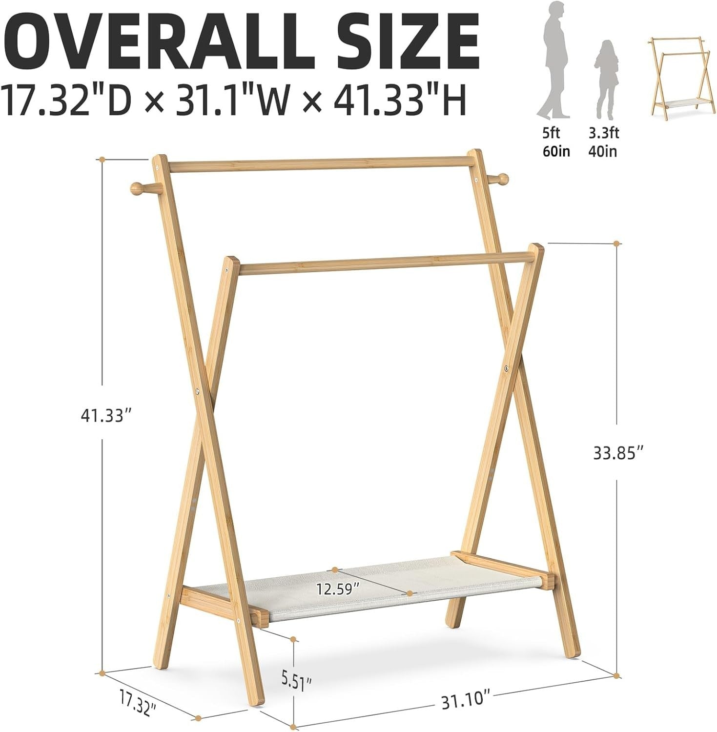Bamboo Kids Clothing Rack Regular Size Foldable Dress Up Rail with Shelf