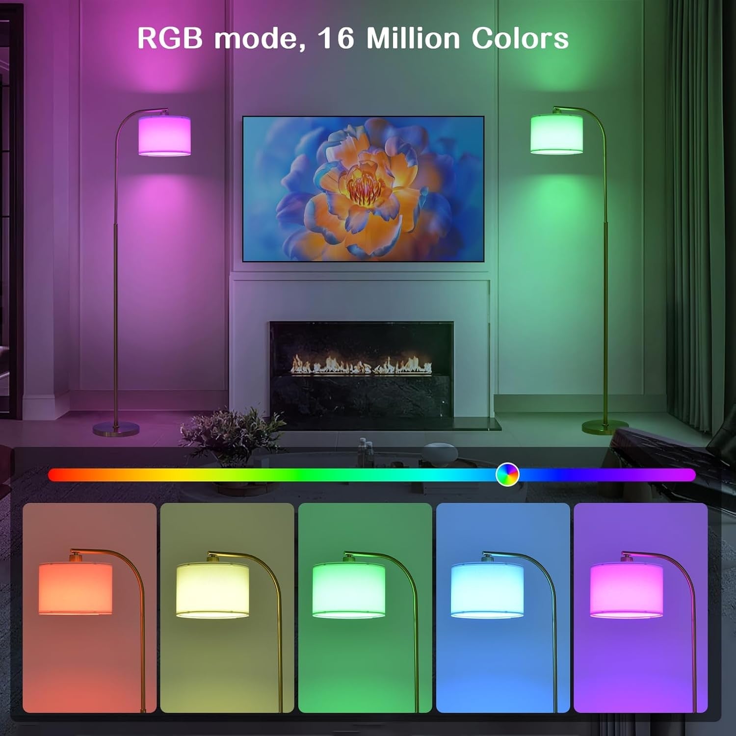 Gold Floor Lamp LED Dimmable Remote App Control RGB Smart Standing Light