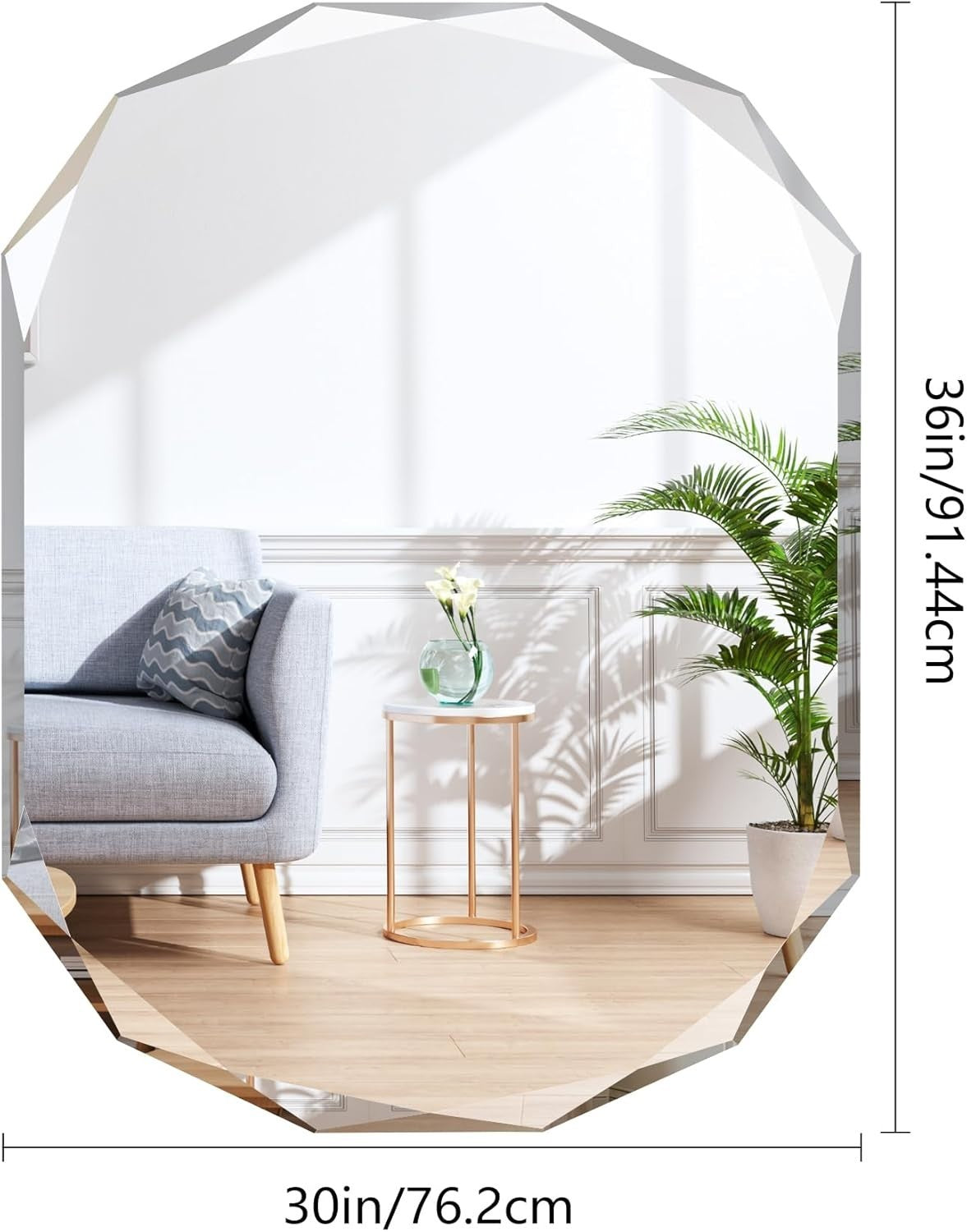 Frameless Diamond Edge Bathroom Mirror 76x91 cm Easy Wall Mount