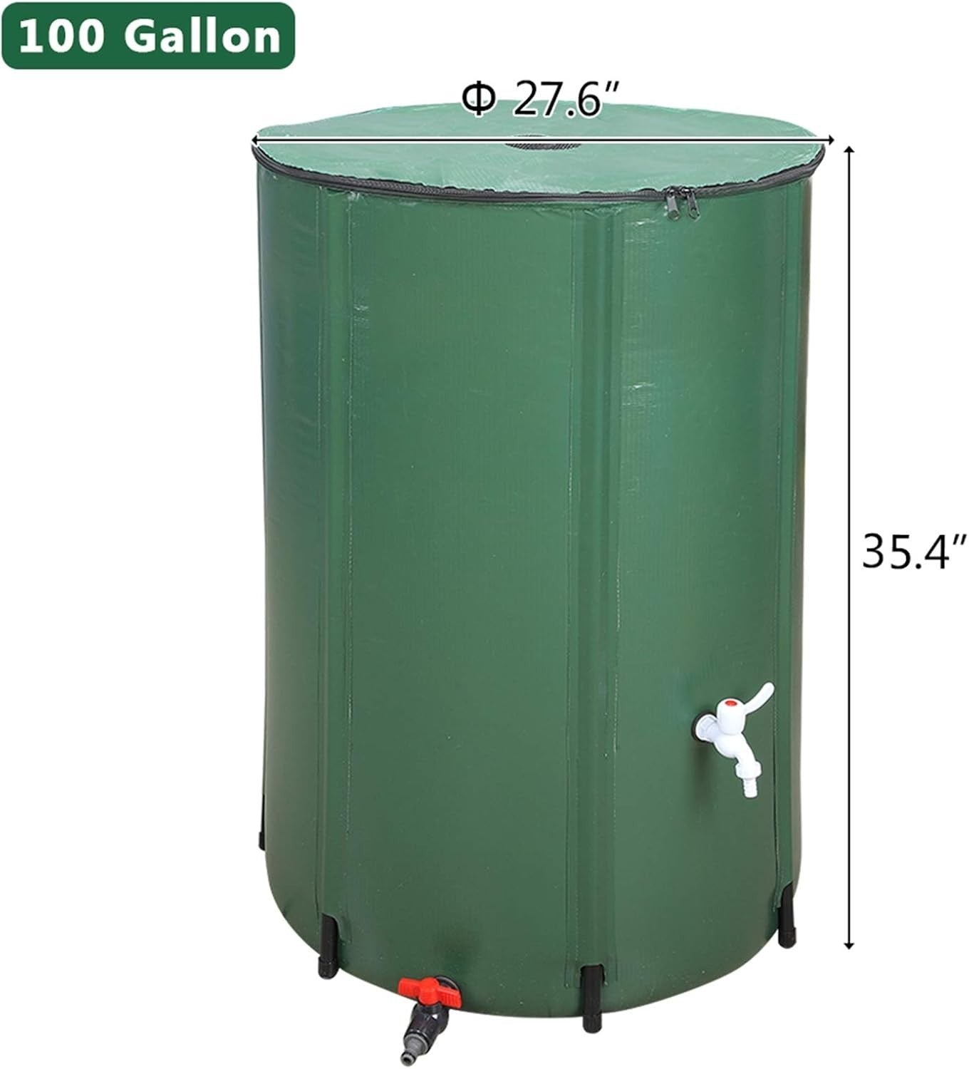 100 Gallon Collapsible Rain Barrel, Portable Water Butt with Tap & Overflow Kit