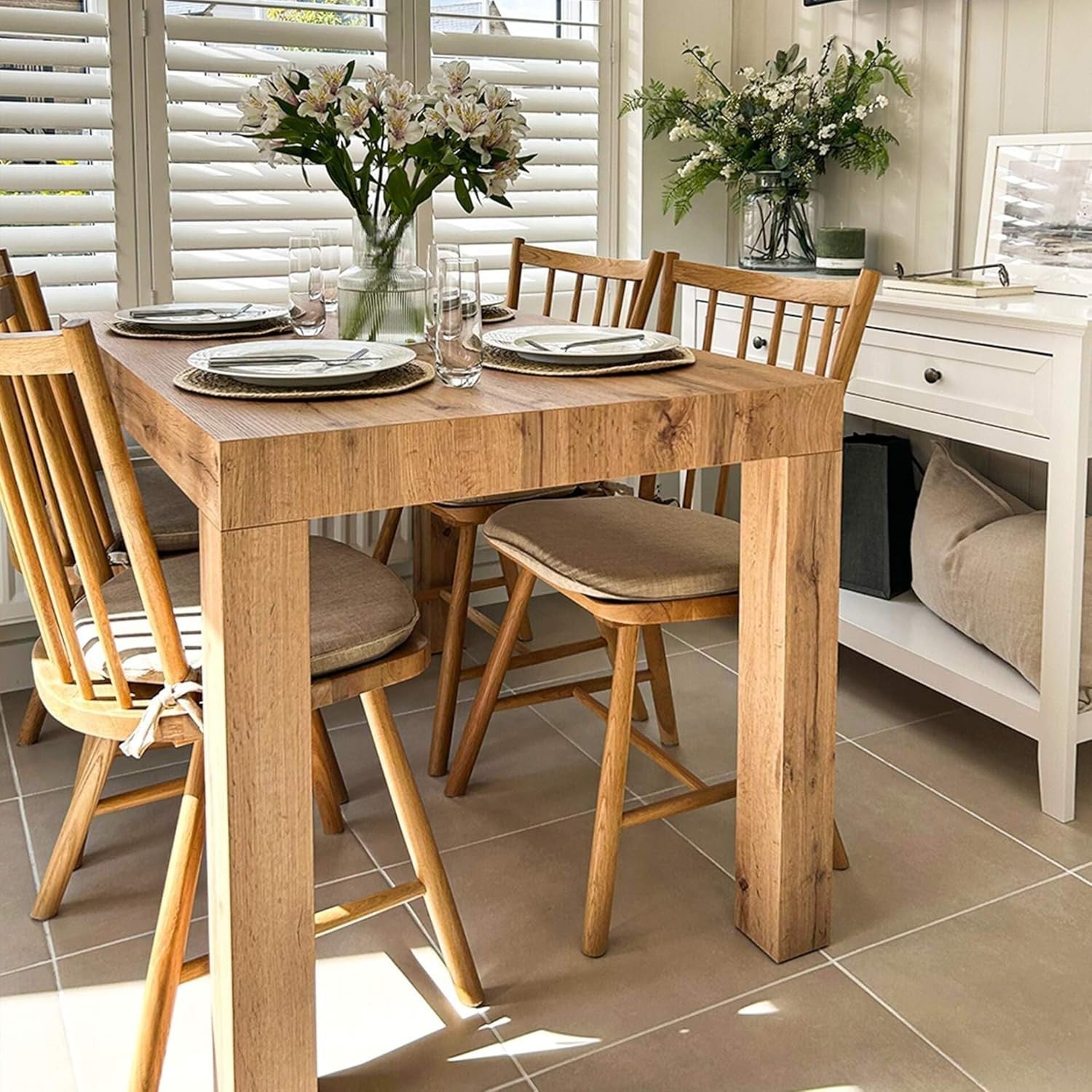 Extendable Rustic oak Dining Table 8 Seater Wood Modern SpaceSaving 120-200cm