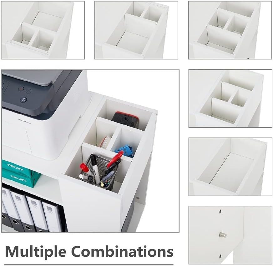 Rolling Lateral File Cabinet Open Shelf Mobile Printer Stand White