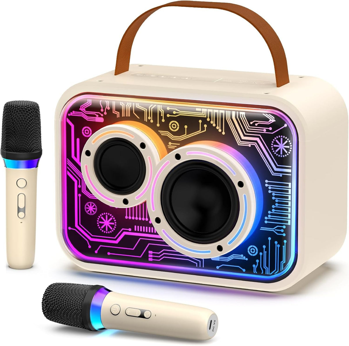 Karaoke Machine 2 Wireless Mic Bluetooth LED Party Speaker