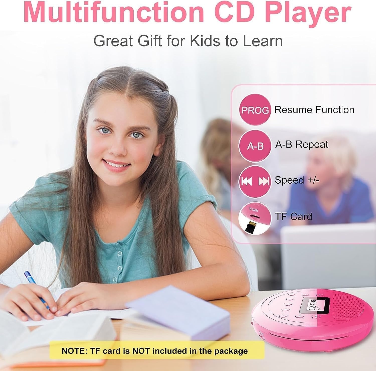 Portable CD Player Rechargeable Speakers Anti-Skip AUX Car TF Card