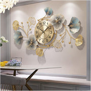 Large Silent Ginkgo Leaf Wall Clock 83x48cm Modern Iron Quartz
