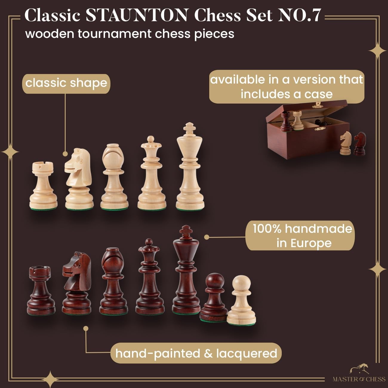 Staunton Wooden Chess Pieces No.7 | Tournament Weighted Set | 100mm King
