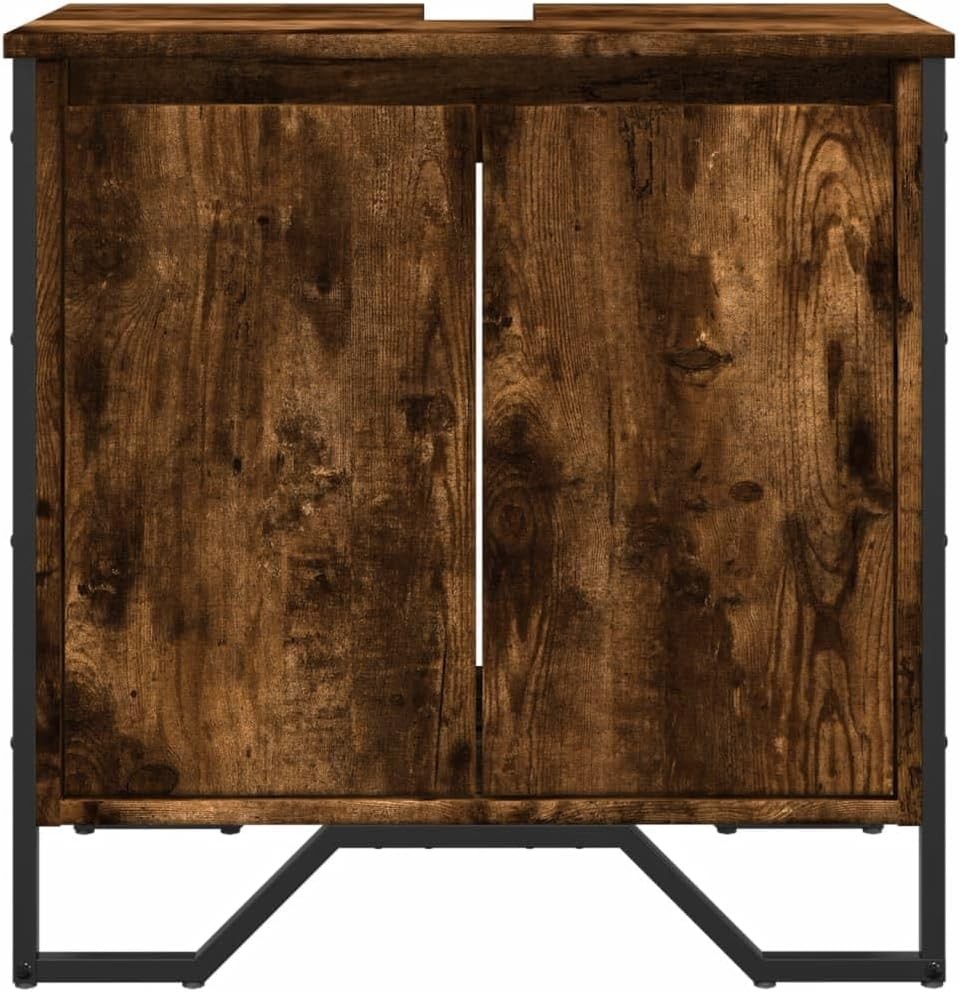 Smoked Oak Bathroom Vanity Unit – Modern Under Sink Storage Cabinet 60x60cm