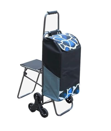 Foldable Stair Climber Shopping Cart with Seat Heavy Duty Trolley Portable