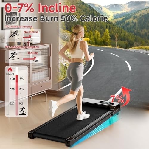 Under Desk Walking Pad Treadmill 7% Incline LED Remote 1-8KM/H
