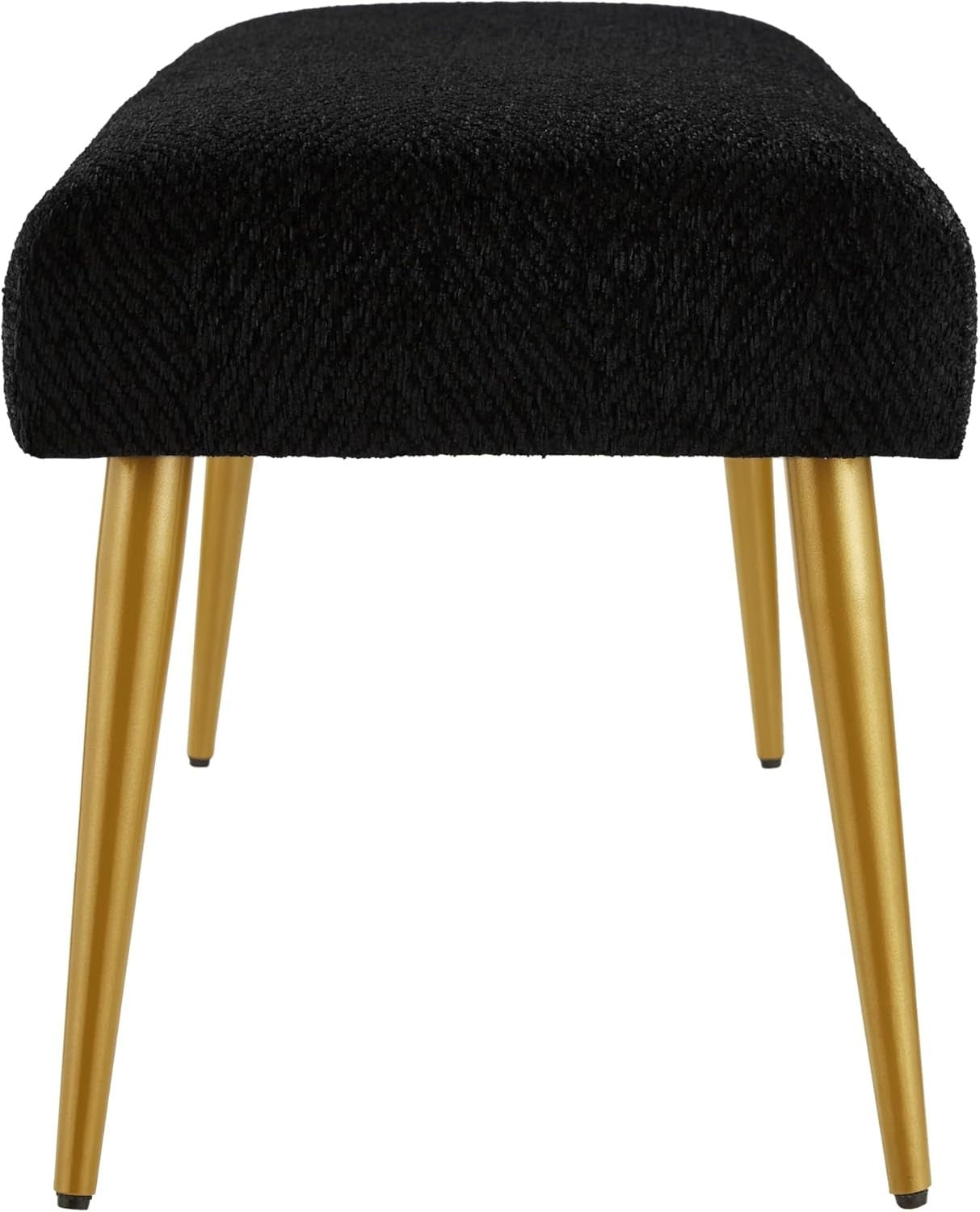 Luxury Black Upholstered Entryway Bench with Gold Metal Legs – 112cm Padded