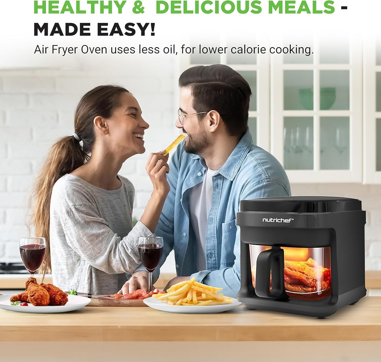 5.8QT Air Fryer 8 Presets Clear Window 1200W Touch LED Timer Temp Control