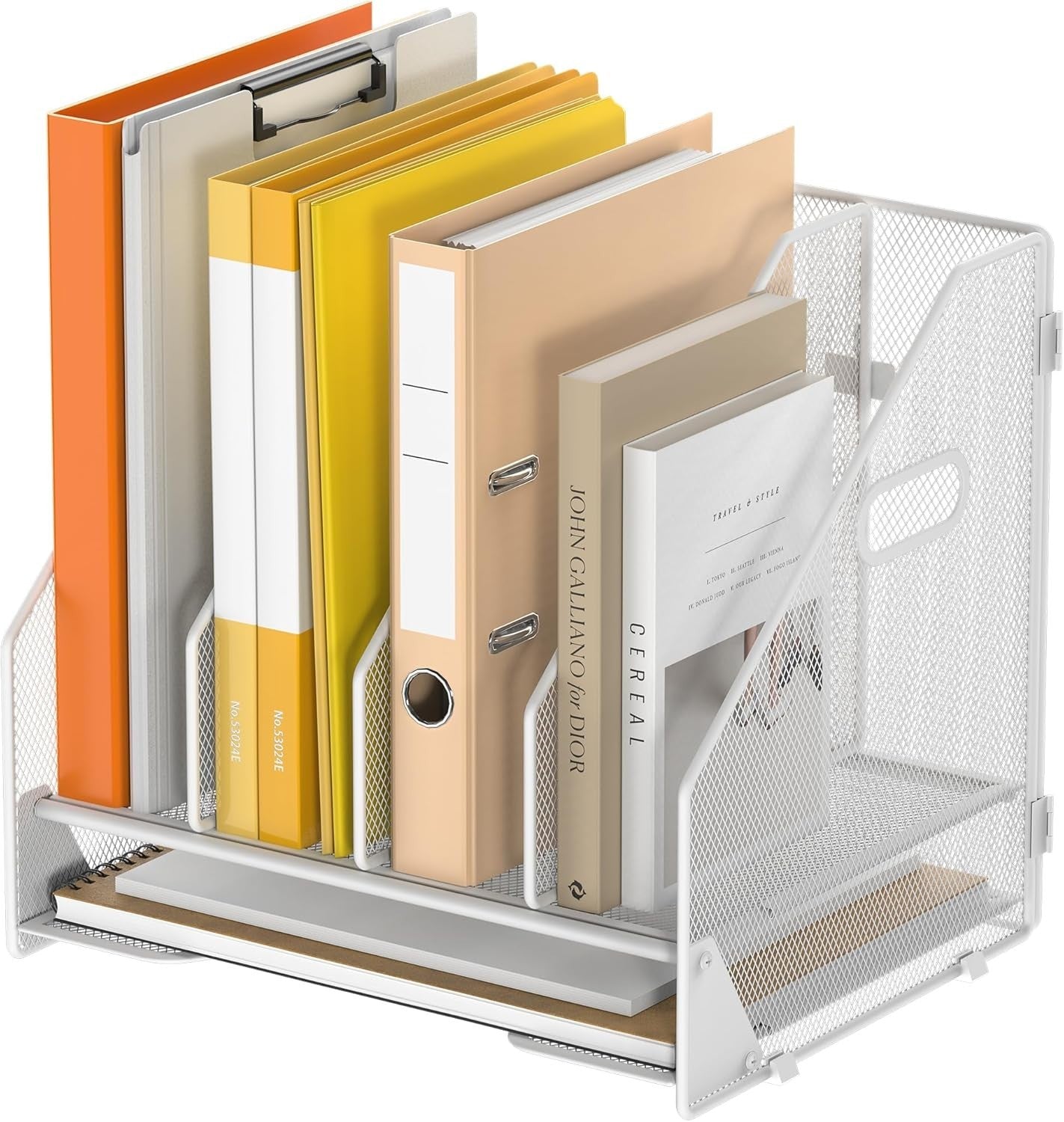 4-Tier Desktop File Organizer with Adjustable Compartments & Letter Tray, White