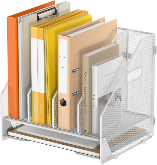 4-Tier Desktop File Organizer with Adjustable Compartments & Letter Tray, White