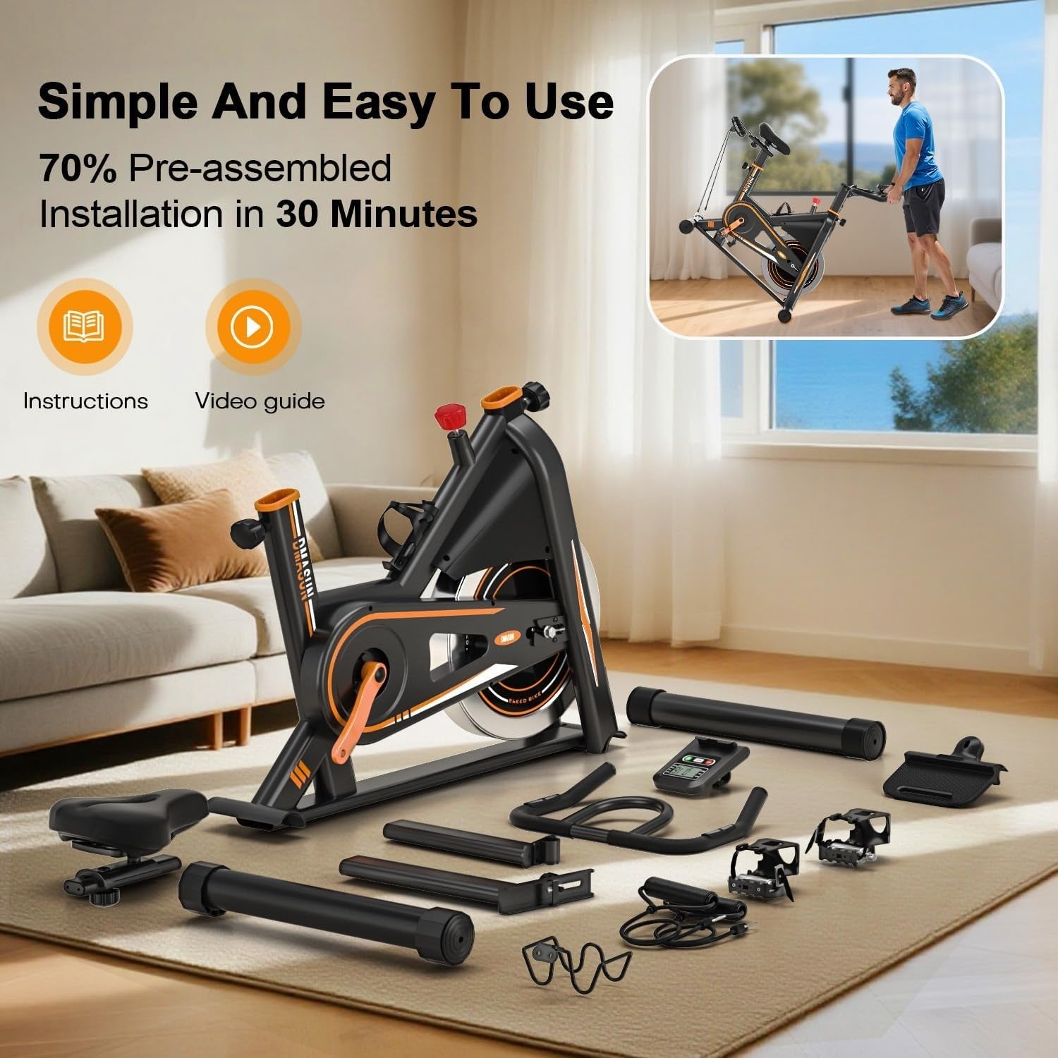 Silent Magnetic Exercise Bike w/ LCD, Tablet Holder, Bands, Rack & 360lb Cap