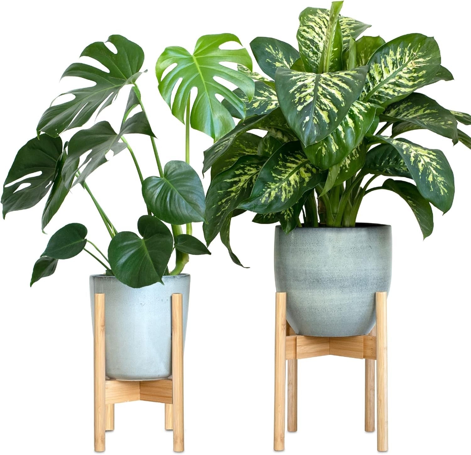 Set of 2 Adjustable Bamboo Plant Stands, Wooden Flower Pot Holders Indoor & Outd