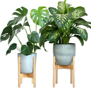 Set of 2 Adjustable Bamboo Plant Stands, Wooden Flower Pot Holders Indoor & Outd