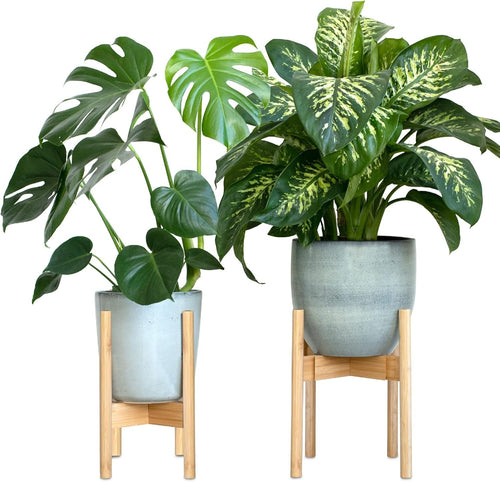 Set of 2 Adjustable Bamboo Plant Stands, Wooden Flower Pot Holders Indoor & Outd