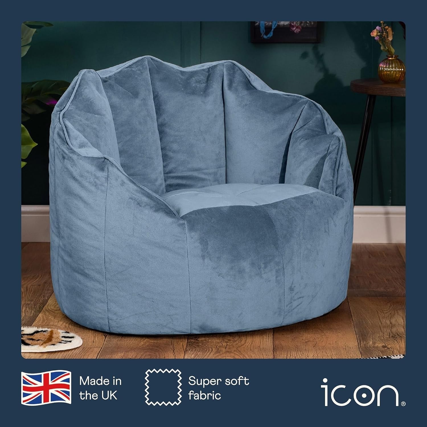 Large Velvet Bean Bag Chair Adult Seat | Living Room Lounge Furniture