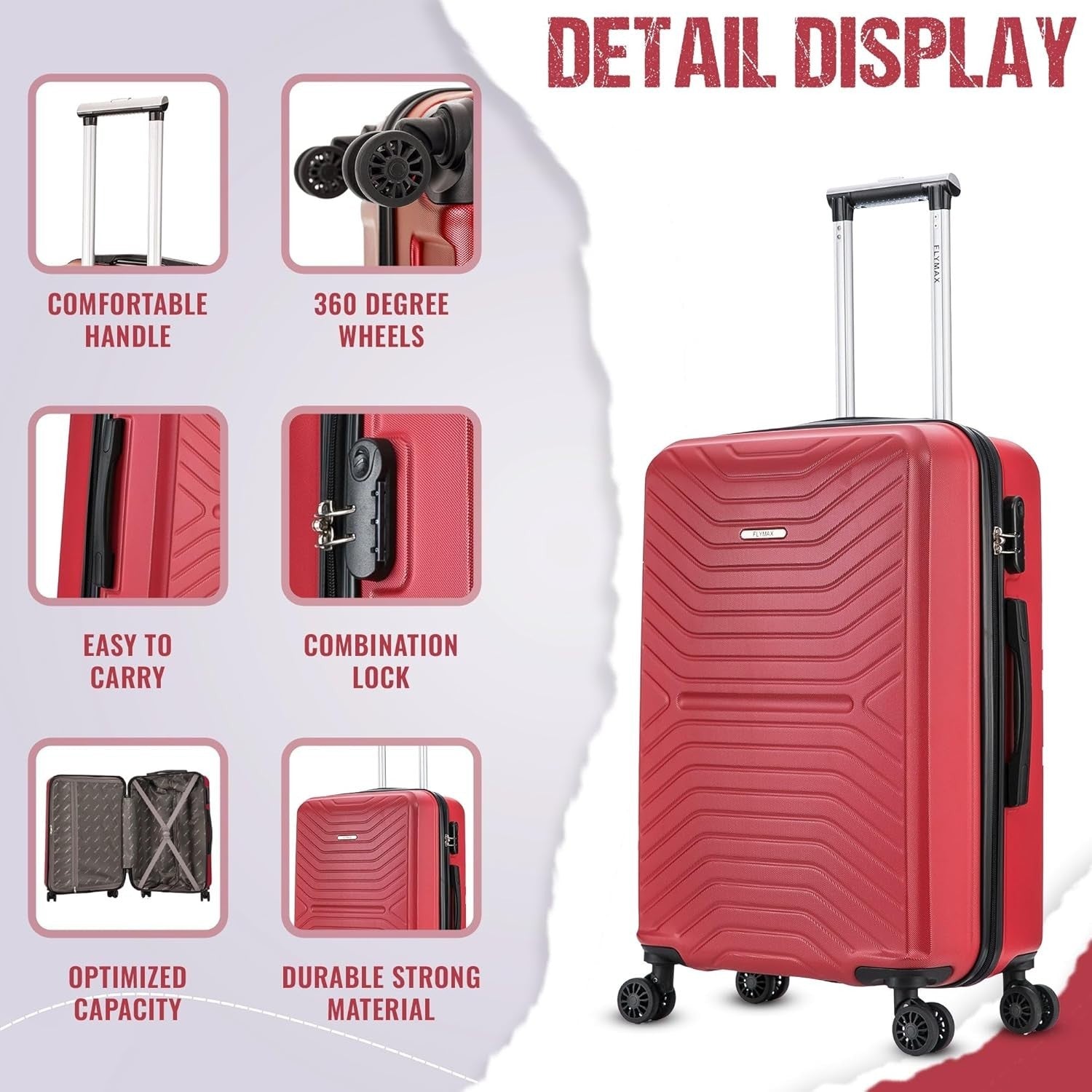 Medium 24'' Check In Luggage ABS Hard Shell 4 Wheel Spinner 68L Lock