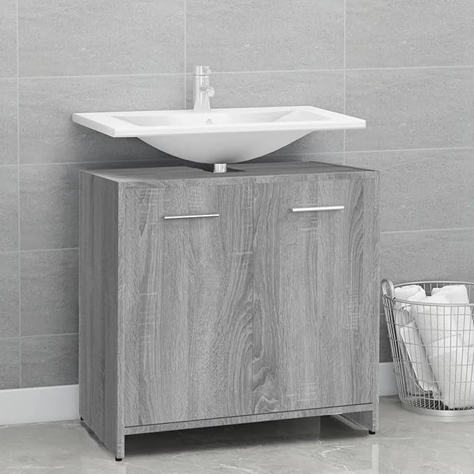 Grey Sonoma Bathroom Sink Cabinet 60x33x60cm Modern Vanity Storage Unit
