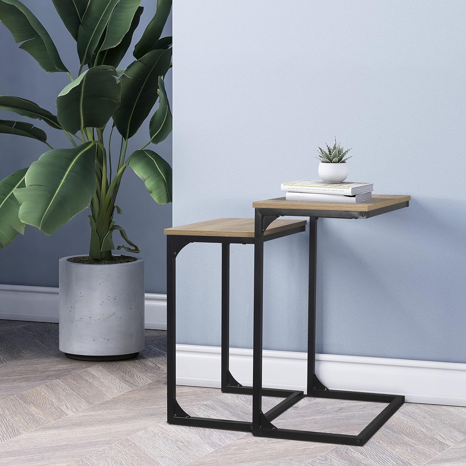 Side End Table Set of 2 Oak Storage MDF Nightstand Coffee Sofa Side Table