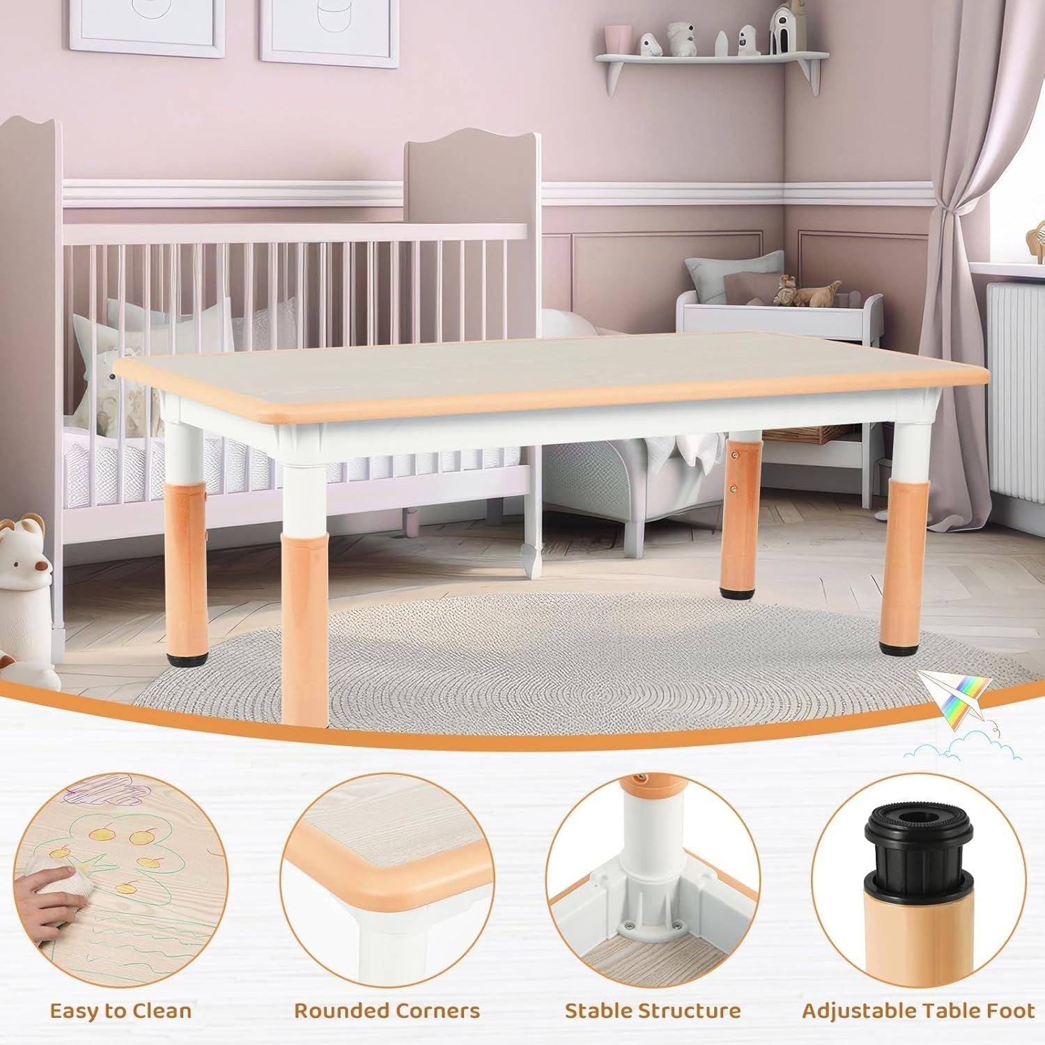 Kids Table and 6 Chair Set – Adjustable Height, Easy Clean, Ages 2–10