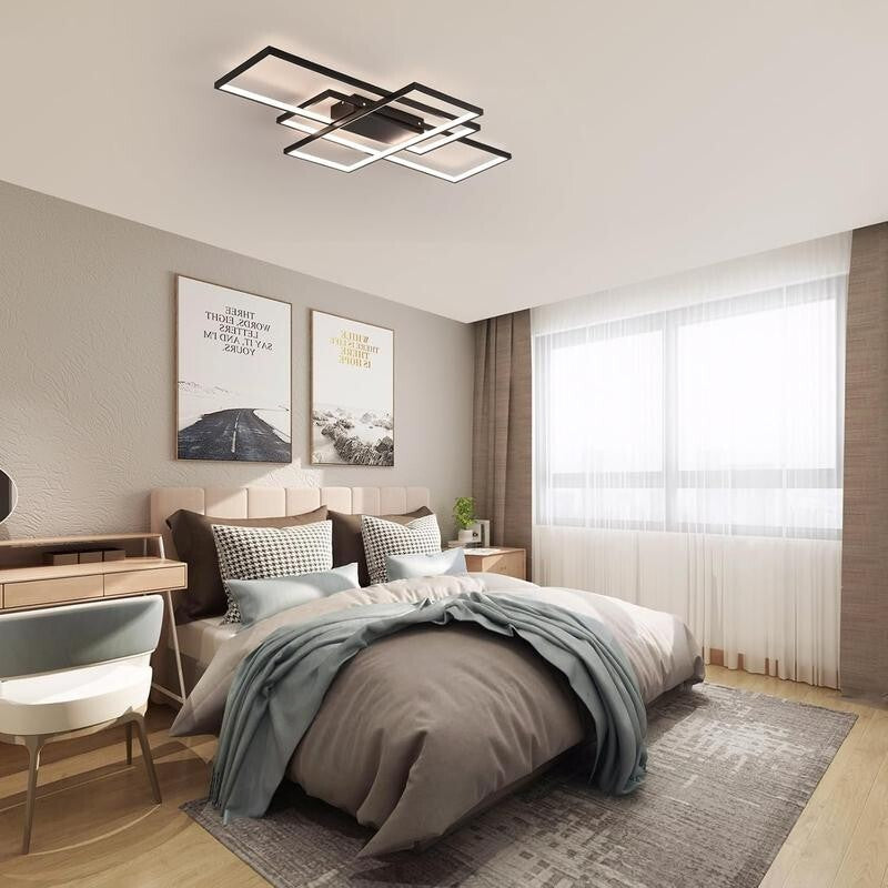 3 Square LED Ceiling Light Dimmable Remote Modern 50W Flush Mount Lamp