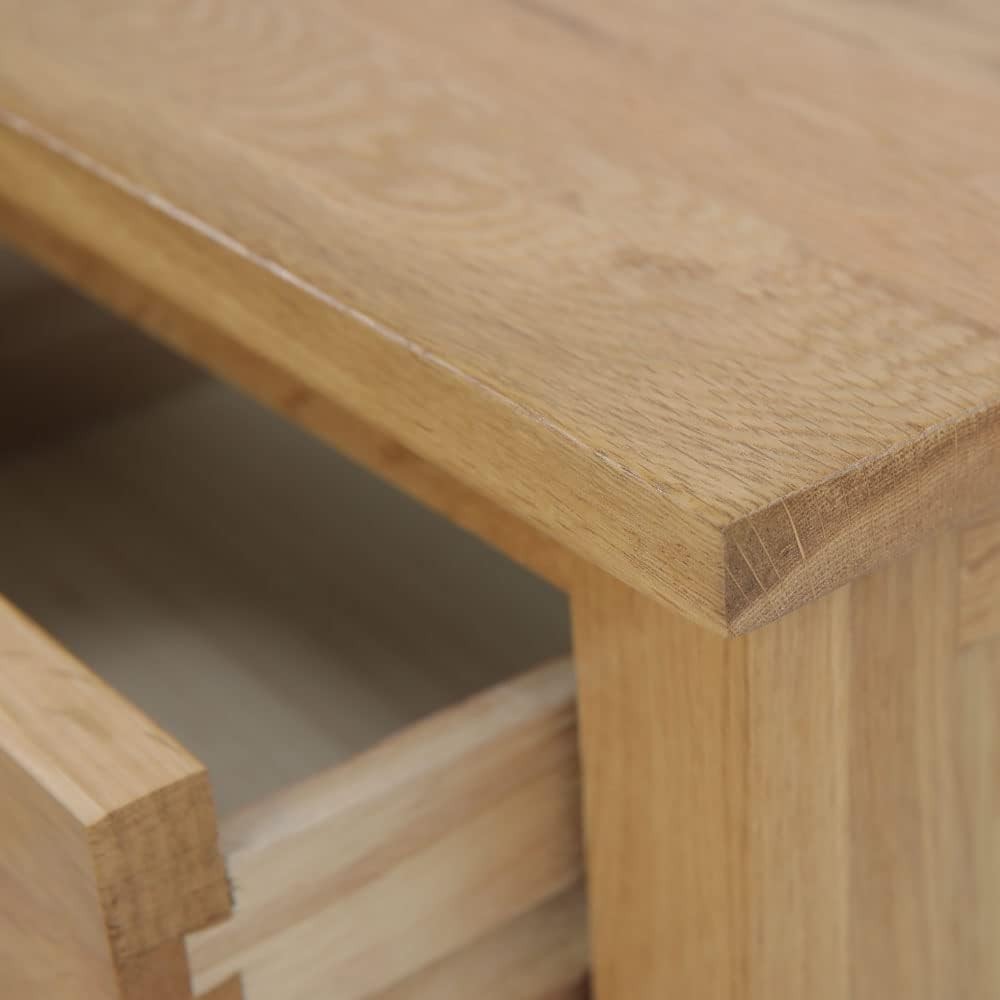 Solid Oak Wood Bedside Table with 3 Drawers, Light Oak Finish 56x42x32cm