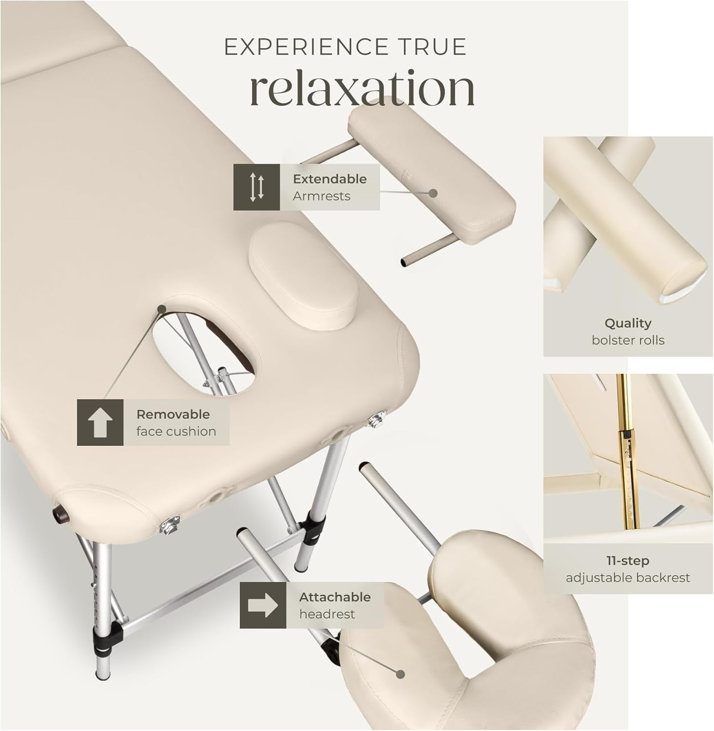 Portable Massage Table Foldable Height Adjustable Aluminium Bed + Bag Beige