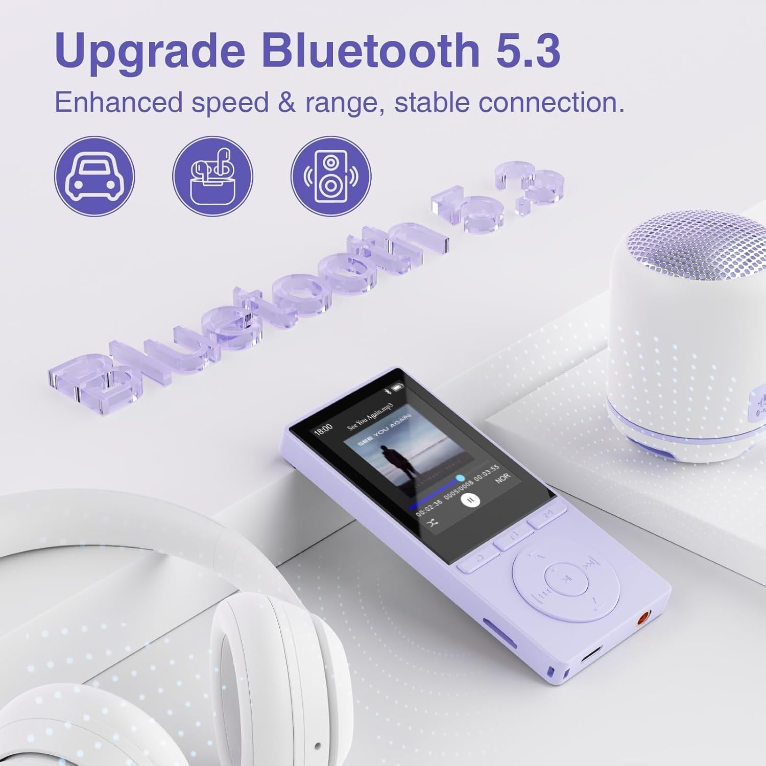 64GB MP3 Player Bluetooth 5.3 Portable Music Player FM Radio & Voice
