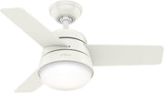 Hunter Finley 36" Ceiling Fan with Light, Remote, 3 Reversible Blades, White