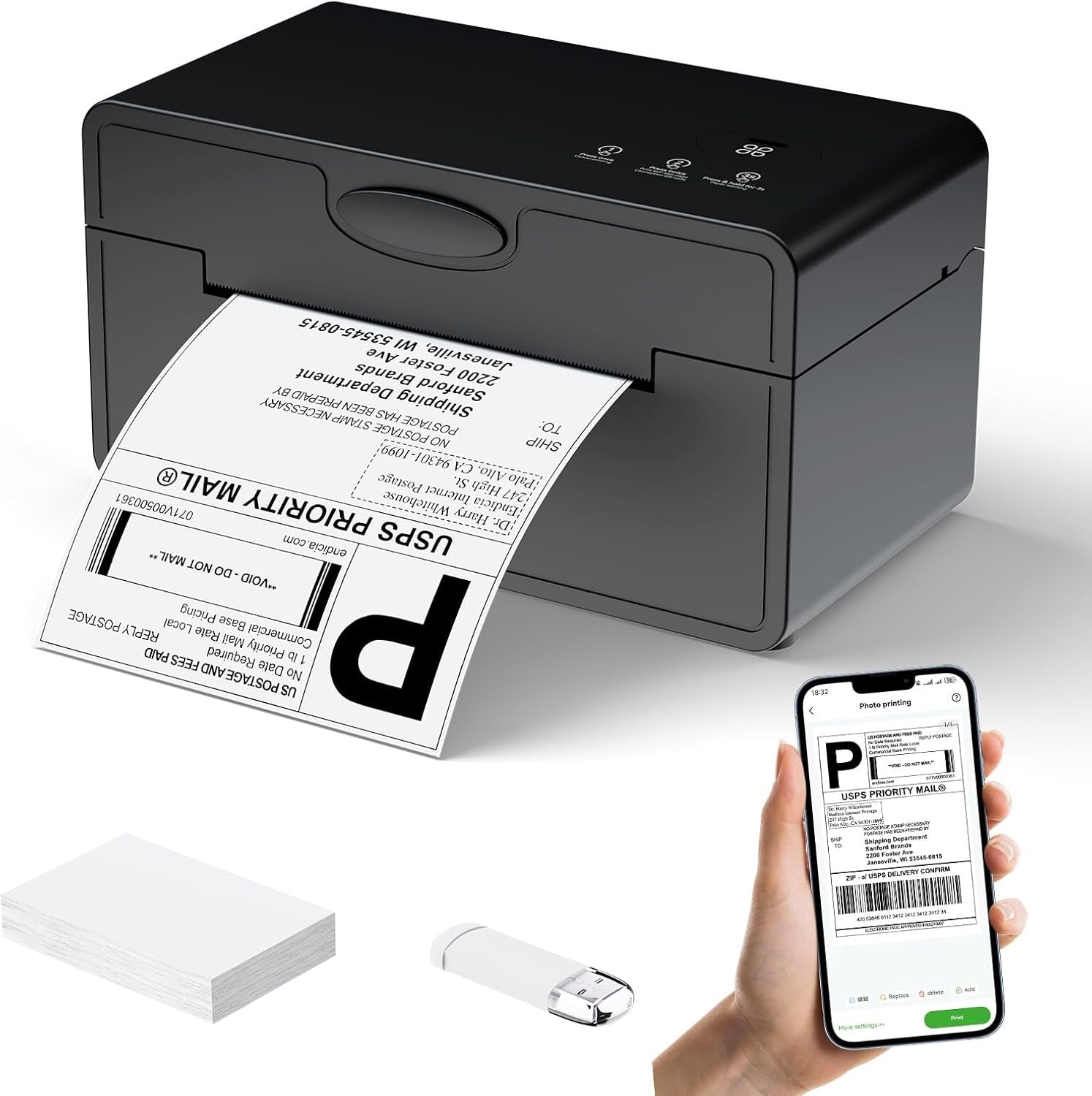 Bluetooth Thermal Shipping Label Printer – 4x6 Wireless for Mobile