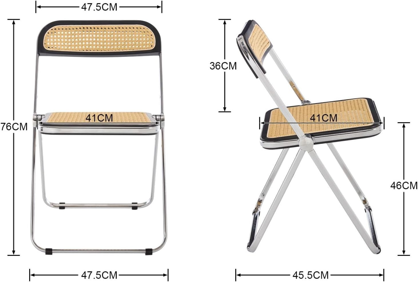 Foldable Rattan Dining Chair Space Saving Armless Side Chair for Kitchen