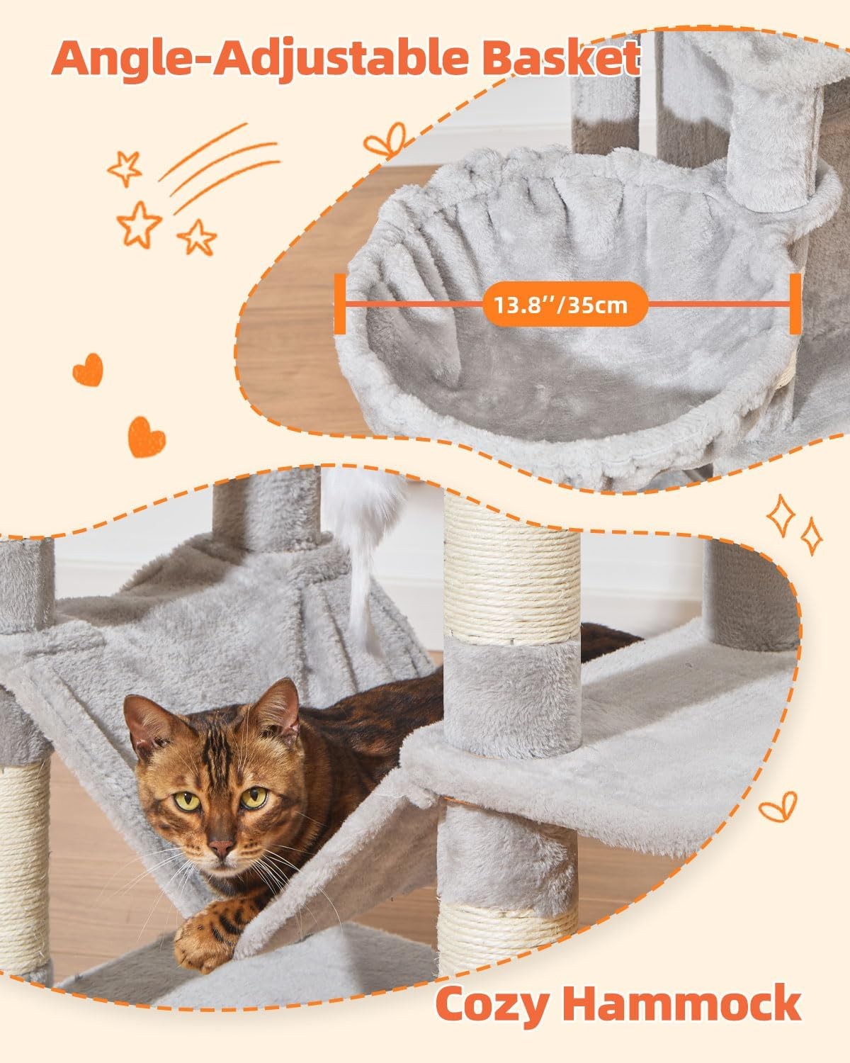 170cm Light Grey Cat Tree Tower with Condos Hammock Scratching Posts