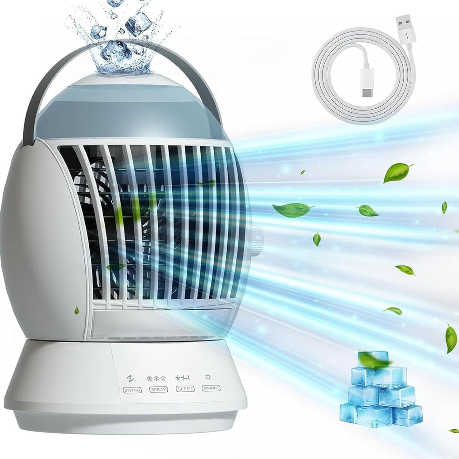 Portable 3-Speed Air Cooler Fan with Misting & Quiet Oscillation