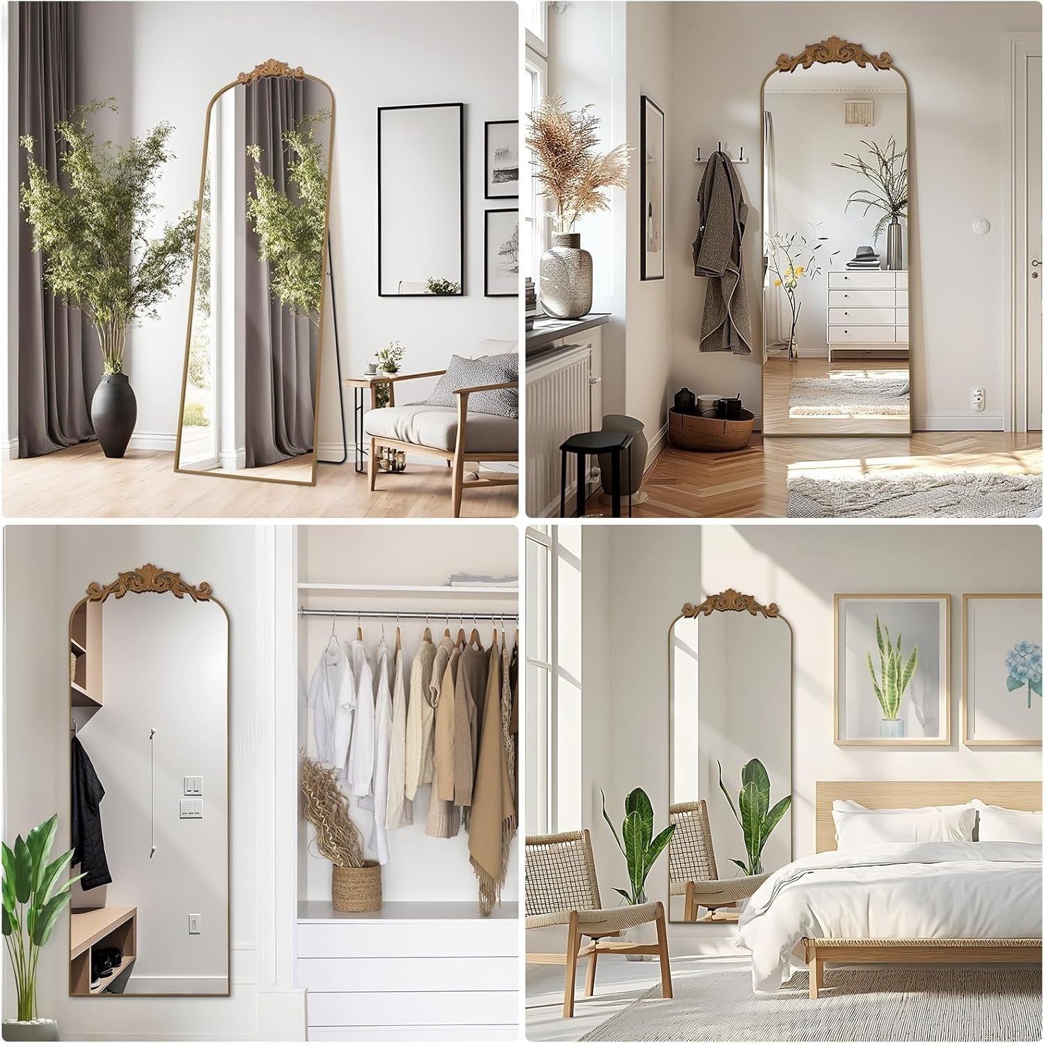 Gold Arch Full Length Mirror 146x44cm Wall Leaning Vintage Dressing Mirror