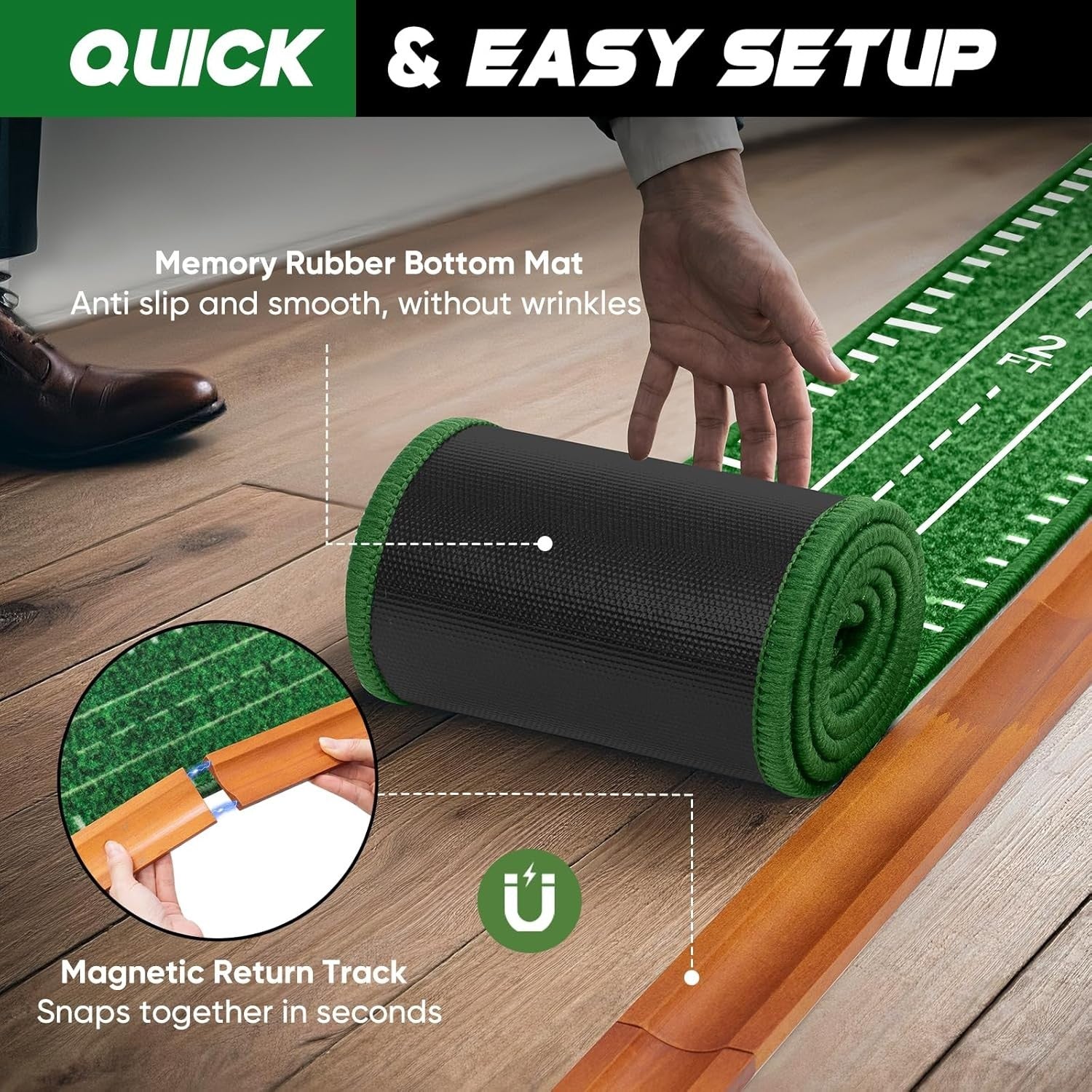 Indoor Golf Putting Mat Set Training Aid With Ball Return Home Practice