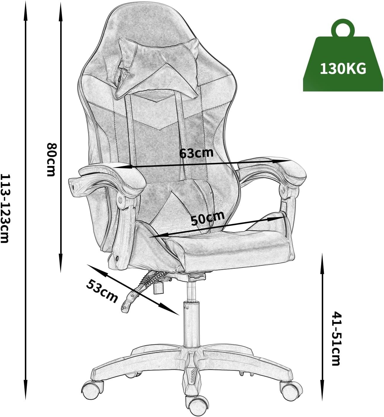 Ergonomic Faux Leather Gaming Chair Swivel Recliner Adjustable Height Black